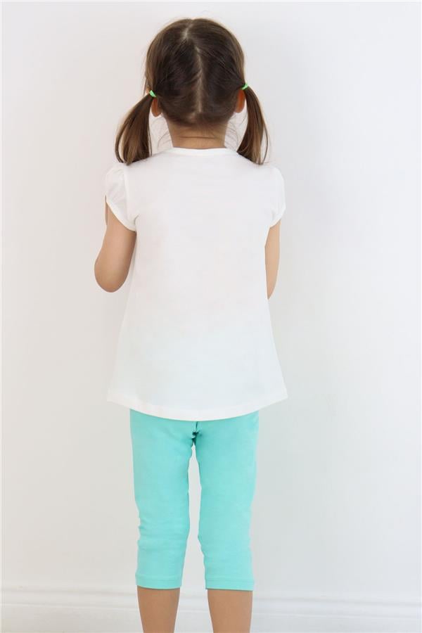 Girls' Capri Leggings Set with Floral Girl Print, Ecru (1.5-5 Years)