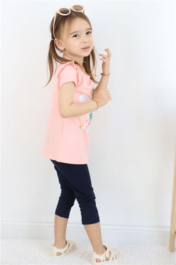 Girls' Capri Leggings Set with Farmer Girl Print, Salmon (Ages 1-4)