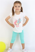 Girls' Capri Leggings Set with Floral Girl Print, Ecru (1.5-5 Years)