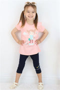 Girls' Capri Leggings Set with Farmer Girl Print, Salmon (Ages 1-4)