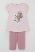 Girls' Capri Leggings Set, Pink with Floral Girl Print (1.5-5 Years)