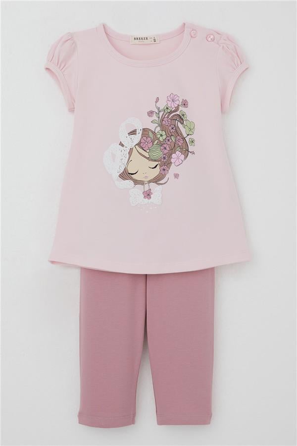Girls' Capri Leggings Set, Pink with Floral Girl Print (1.5-5 Years)