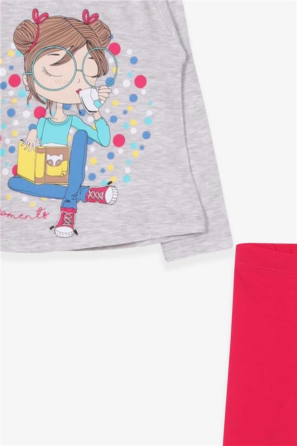 Baby Girl Capri Leggings Set, Girl Print, Light Grey Melange (1.5-2 Years)