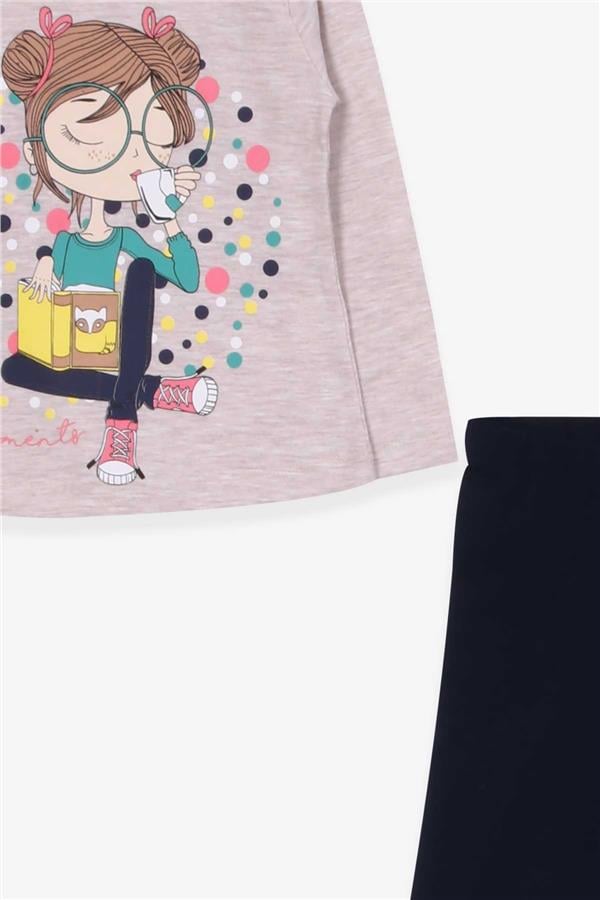 Girls' Capri Leggings Set, Girl's Print, Beige Melange (1.5-3 Years)