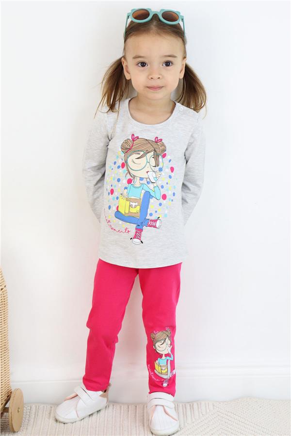 Baby Girl Capri Leggings Set, Girl Print, Light Grey Melange (1.5-2 Years)
