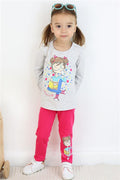 Baby Girl Capri Leggings Set, Girl Print, Light Grey Melange (1.5-2 Years)
