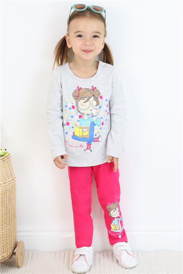 Baby Girl Capri Leggings Set, Girl Print, Light Grey Melange (1.5-2 Years)