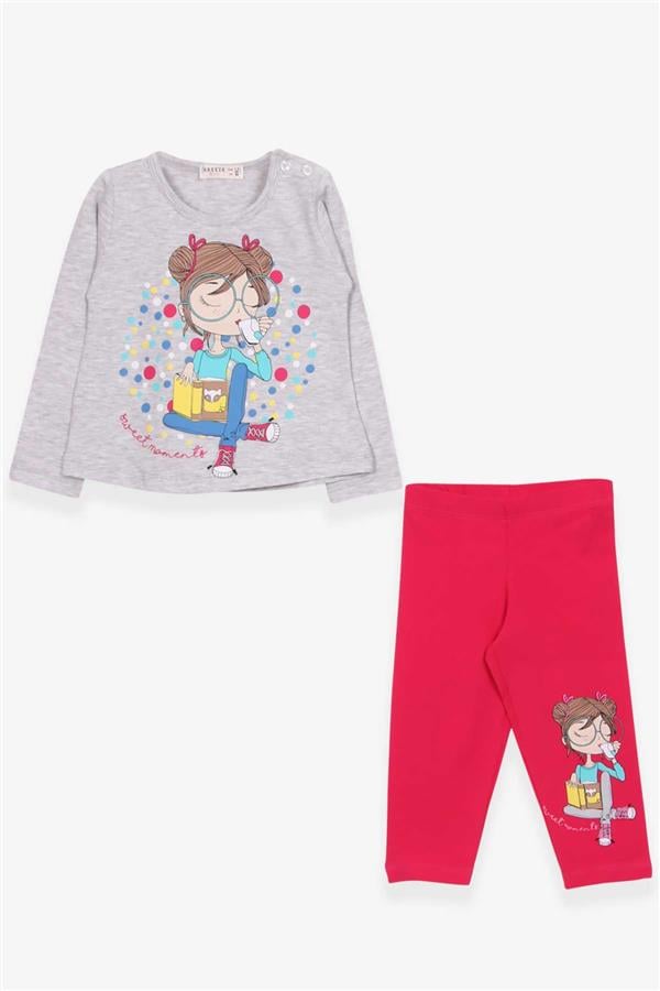 Baby Girl Capri Leggings Set, Girl Print, Light Grey Melange (1.5-2 Years)