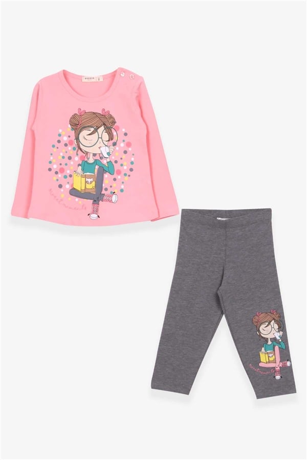 Baby Girl Capri Leggings Set, Girl Print, Powder Pink (1.5-2 Years)