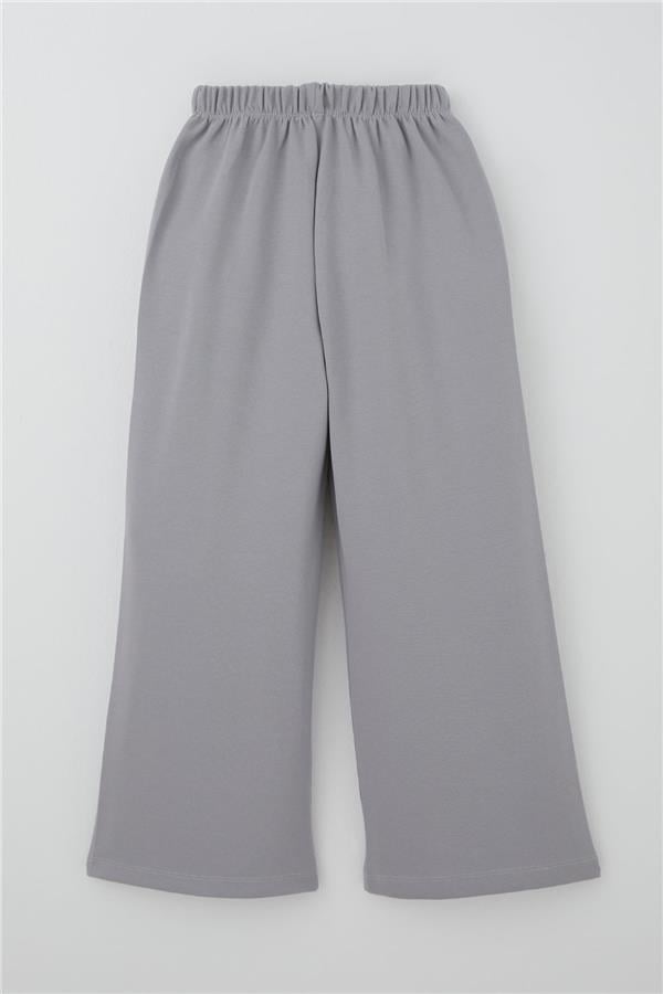 Girls' Trousers with Drawstring Accessory, Elastic Waist, Grey (Ages 6-10)