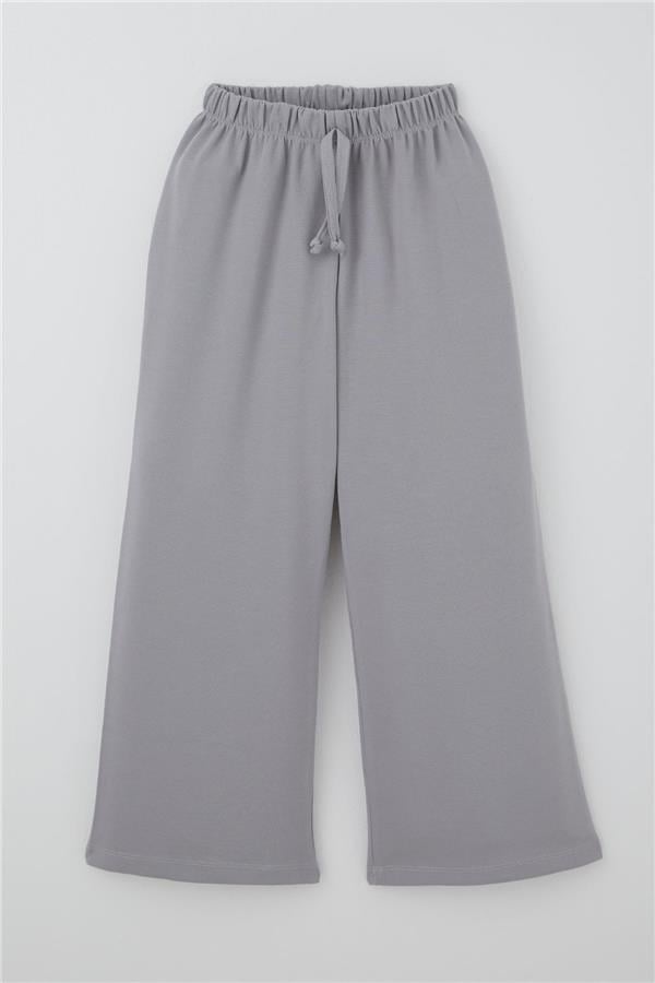 Girls' Trousers with Drawstring Accessory, Elastic Waist, Grey (Ages 6-10)