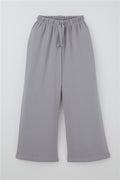 Girls' Trousers with Drawstring Accessory, Elastic Waist, Grey (Ages 6-10)