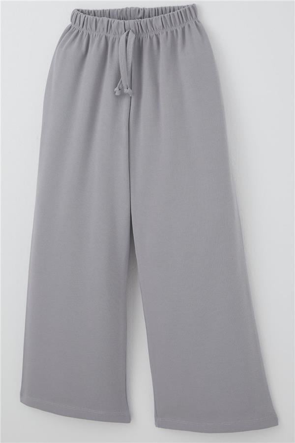 Girls' Trousers with Drawstring Accessory, Elastic Waist, Grey (Ages 6-10)