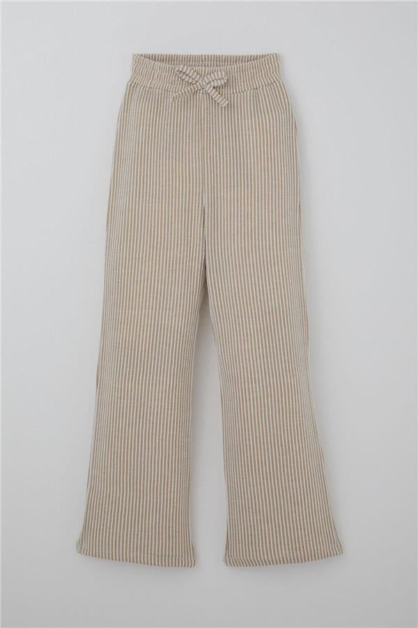Girls' Striped Trousers with Bow Drawstring Accessory, Elastic Waistband, Mixed Colors (Ages 4-8)