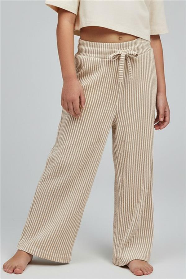 Girls' Striped Trousers with Bow Drawstring Accessory, Elastic Waistband, Mixed Colors (Ages 4-8)