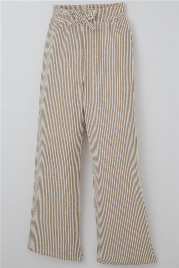 Girls' Striped Trousers with Bow Drawstring Accessory, Elastic Waistband, Mixed Colors (Ages 4-8)
