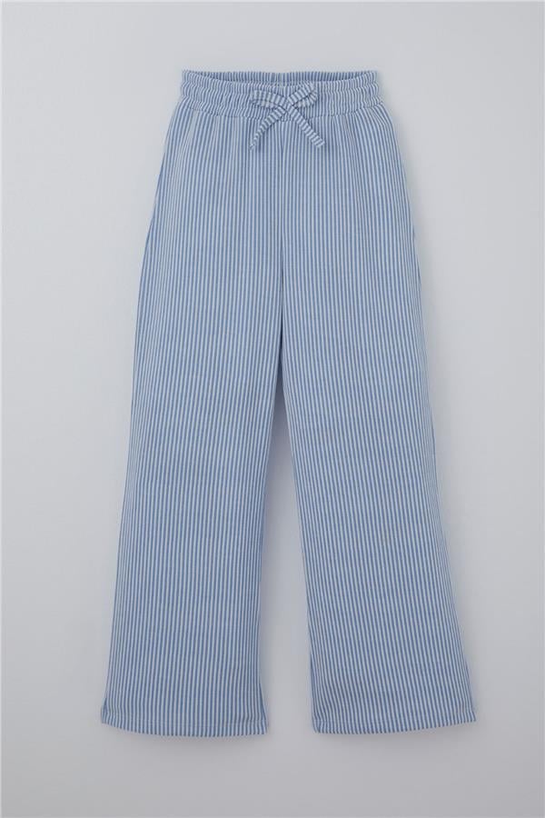 Girls' Striped Trousers with Bow Drawstring Accessory, Elastic Waistband, Mixed Colors (Ages 4-8)