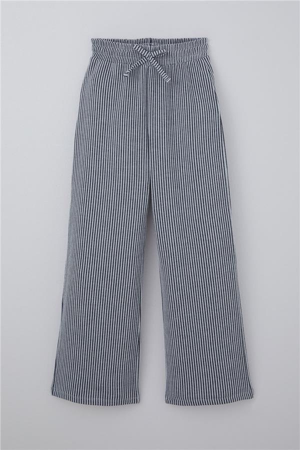 Girls' Striped Trousers with Bow Drawstring Accessory, Elastic Waistband, Mixed Colors (Ages 4-8)