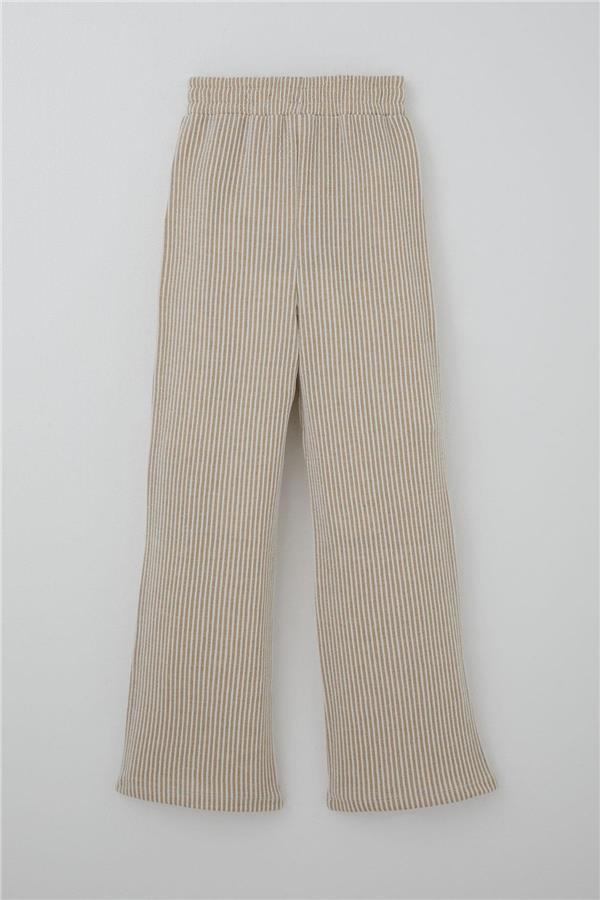 Girls' Striped Trousers with Bow Drawstring Accessory, Elastic Waistband, Mixed Colors (Ages 4-8)