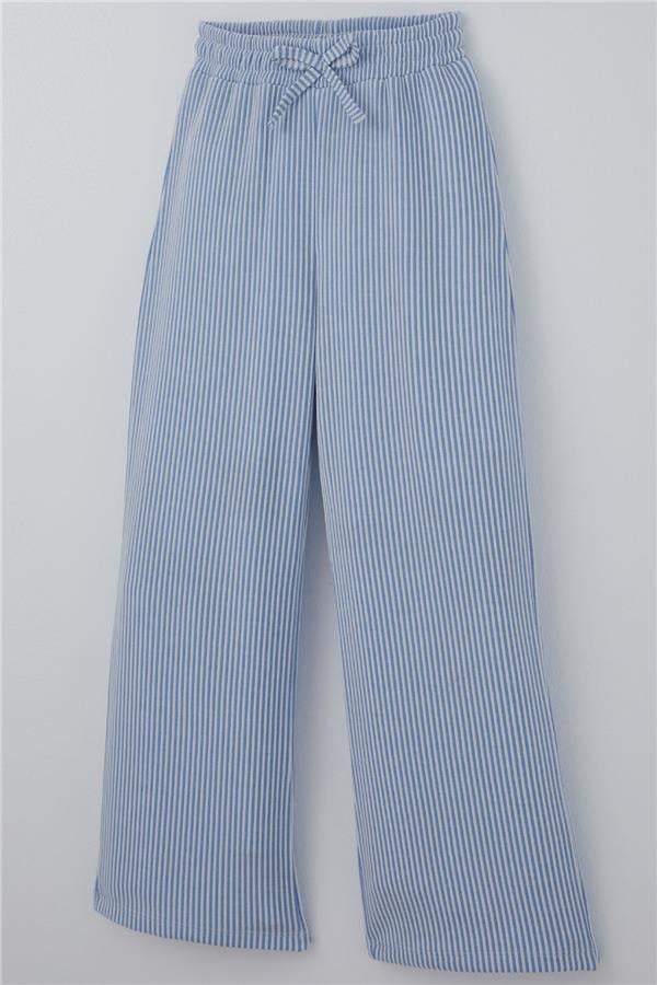 Girls' Striped Trousers with Bow Drawstring Accessory, Elastic Waistband, Mixed Colors (Ages 4-8)