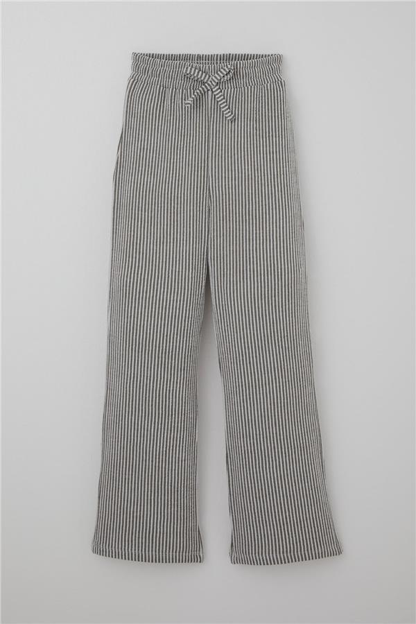 Girls' Striped Trousers with Bow Drawstring Accessory, Elastic Waistband, Mixed Colors (Ages 4-8)
