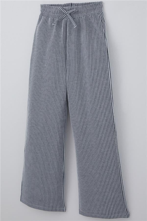 Girls' Striped Trousers with Bow Drawstring Accessory, Elastic Waistband, Mixed Colors (Ages 4-8)