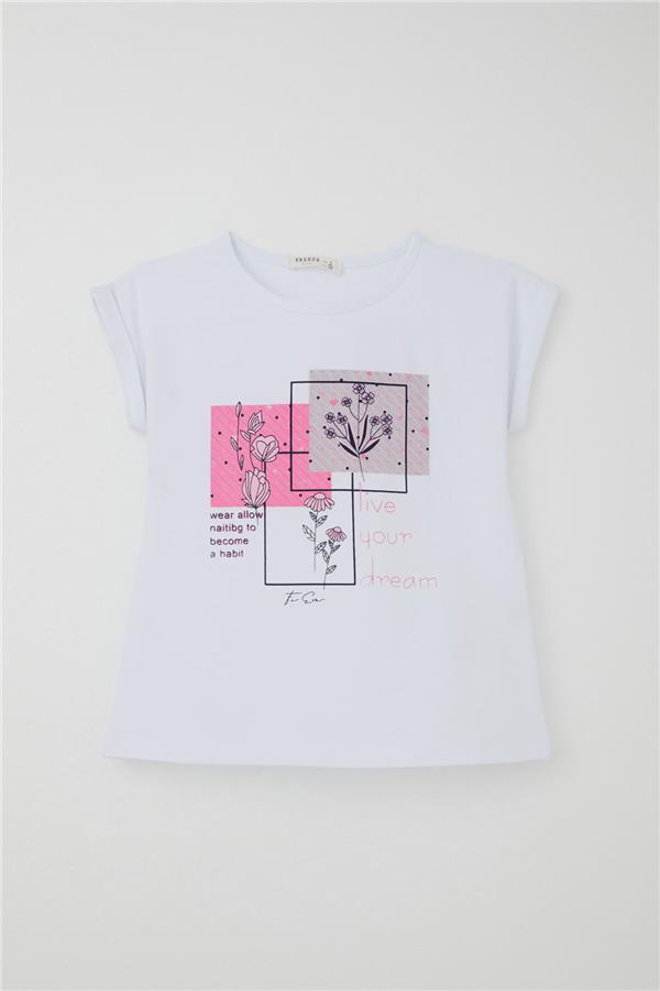 Girls' Pants Set with Floral Print and Slit, White (Ages 6-12)