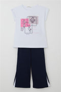 Girls' Pants Set with Floral Print and Slit, White (Ages 6-12)