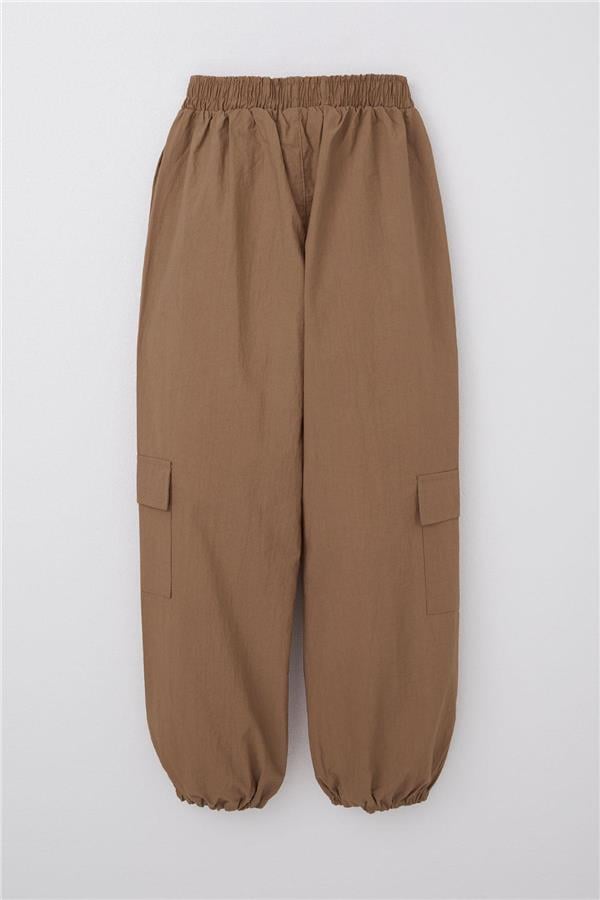 Girls' Parachute Jogger Pants with Cargo Pocket, Brown (Ages 7-12)