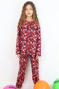 Girls' Pajama Set with Cheerful Polka Dots Pattern, Plum (4-8 Years)