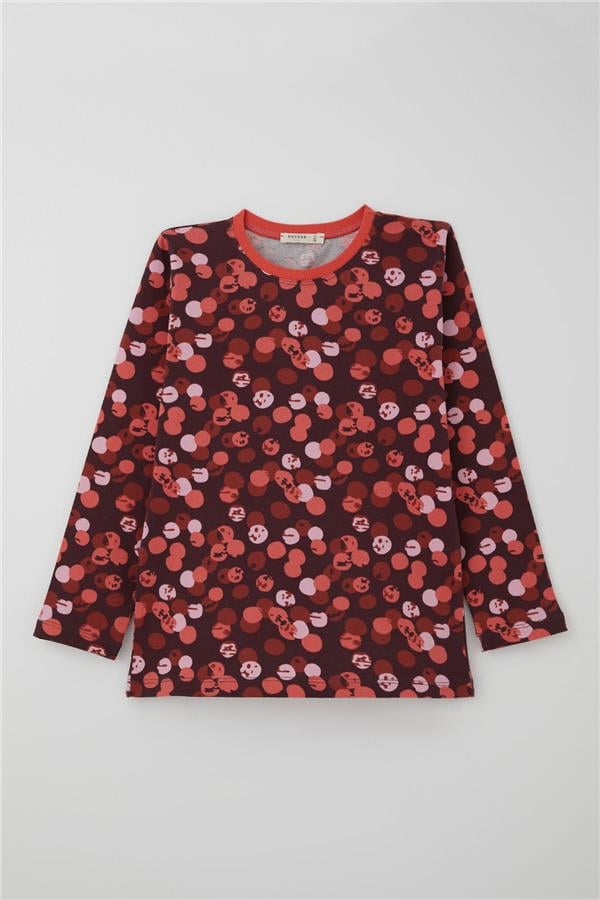 Girls' Pajama Set with Cheerful Polka Dots Pattern, Plum (Ages 9-12)