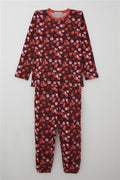 Girls' Pajama Set with Cheerful Polka Dots Pattern, Plum (Ages 9-12)