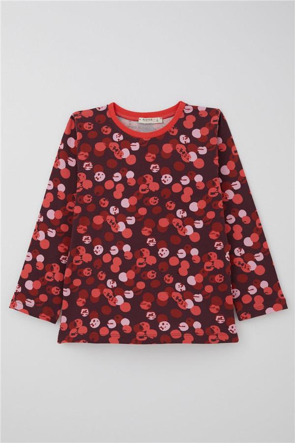 Girls' Pajama Set with Cheerful Polka Dots Pattern, Plum (4-8 Years)