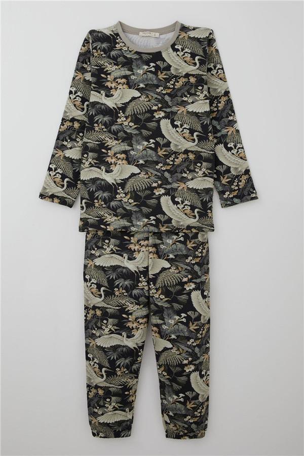 Girls' Pajama Set with Forest Theme, Stork Pattern, Mixed Colors (Ages 4-8)