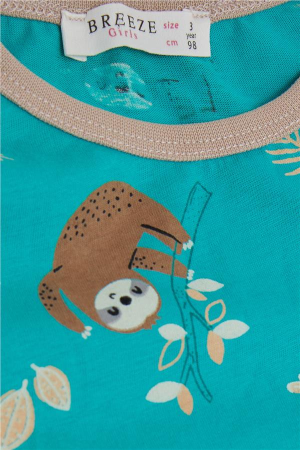 Girls' Pajama Set, Lazy Animal Pattern, Green (1-1.5 Years)