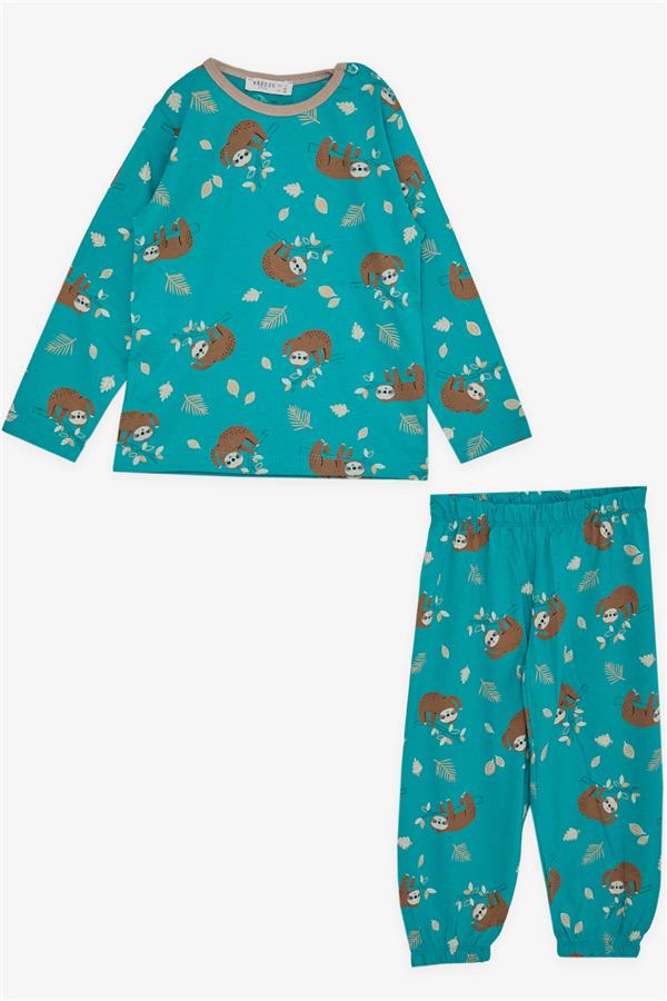 Girls' Pajama Set, Lazy Animal Pattern, Green (1-1.5 Years)