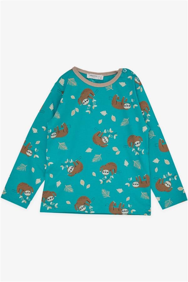 Girls' Pajama Set, Lazy Animal Pattern, Green (1-1.5 Years)