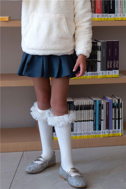 Girls' Pleated Skirt with Snap Fasteners, Indigo (Ages 7-12)