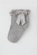 Girls' Ankle Socks with Lace Bow Detail, Grey Melange (Ages 3-12)