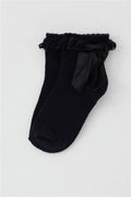 Girls' Ankle Socks with Lace Bow Detail, Navy Blue (Ages 3-12)