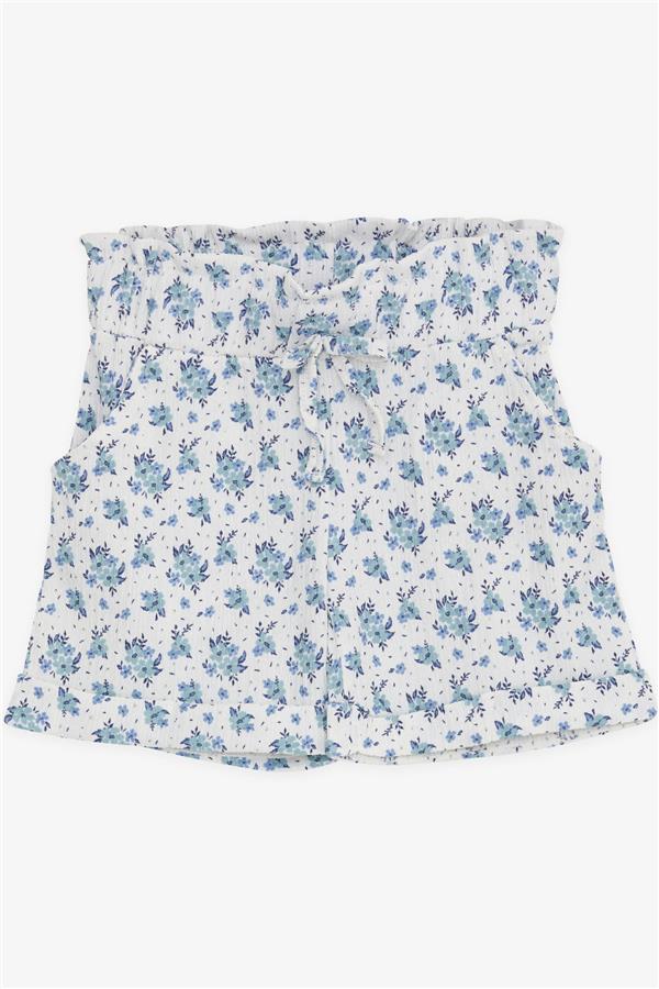 Girls' Shorts with Floral Bow and Elastic Waistband, White (Ages 8-14)
