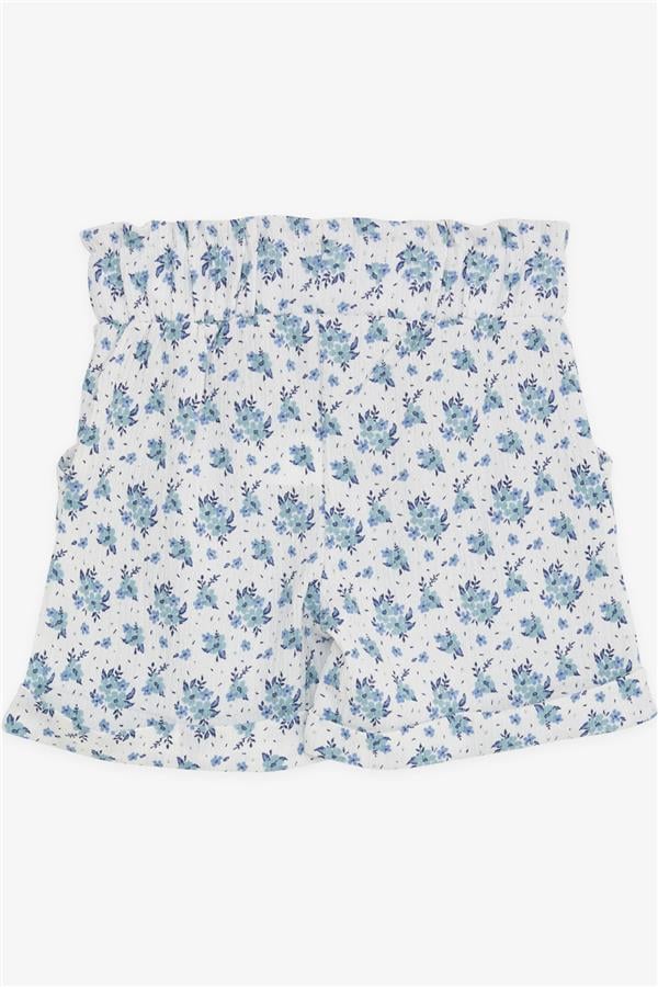 Girls' Shorts with Floral Bow and Elastic Waistband, White (Ages 8-14)