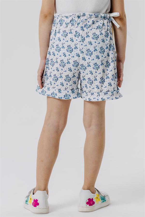 Girls' Shorts with Floral Bow and Elastic Waistband, White (Ages 8-14)