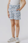 Girls' Shorts with Floral Bow and Elastic Waistband, White (Ages 8-14)