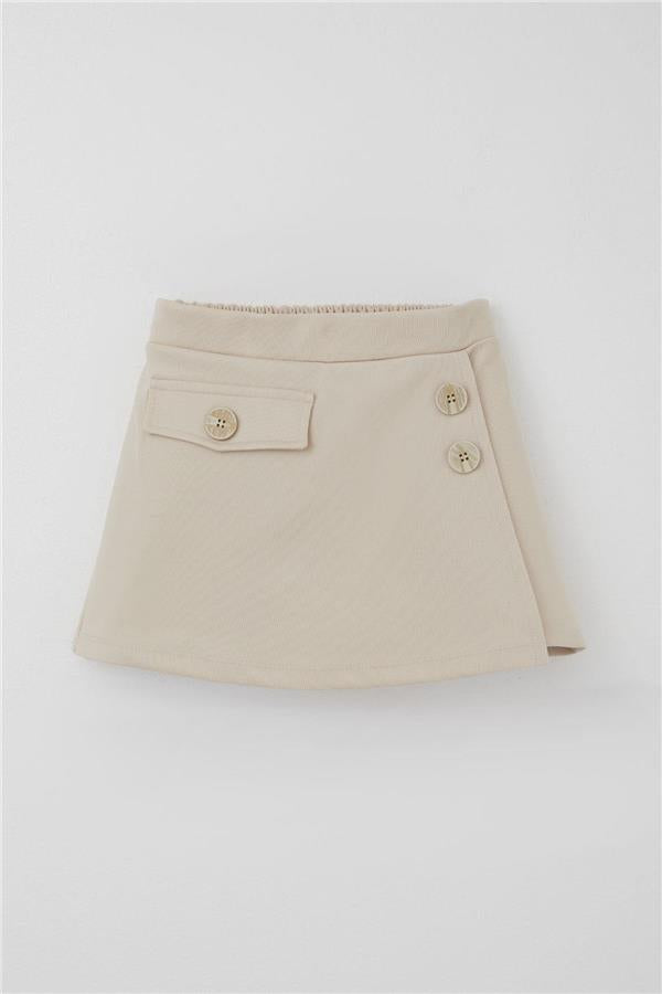 Girls' Short Skirt with Pocket Flap Detail and Button Embellished Rhinestones (Ages 6-12)