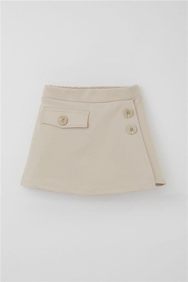 Girls' Short Skirt with Pocket Flap Detail and Button Embellished Rhinestones (Ages 6-12)