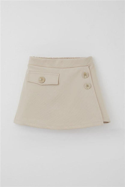 Girls' Short Skirt with Pocket Flap Detail and Button Embellished Rhinestones (Ages 6-12)