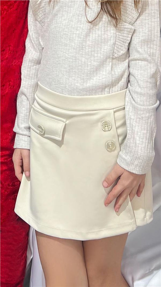 Girls' Short Skirt with Pocket Flap Detail and Button Embellished Rhinestones (Ages 6-12)