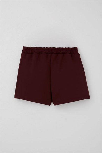 Girls' Short Skirt with Pocket Flap Detail and Button Accessory, Burgundy (Ages 6-10)
