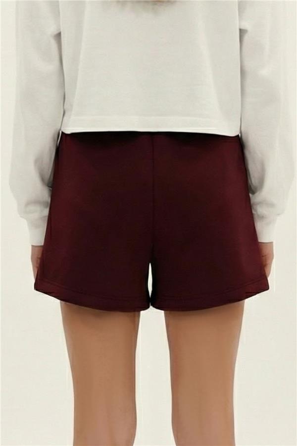 Girls' Short Skirt with Button Accessory, Elastic Waist, Burgundy (Ages 6-12)